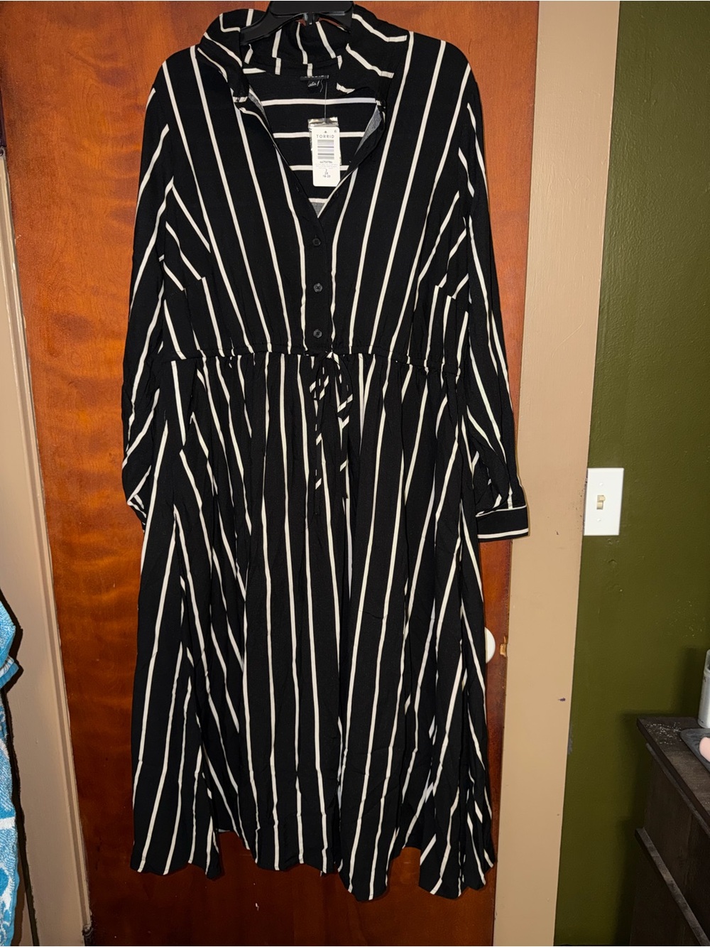Black and White Striped Button-Front Women’s Dress